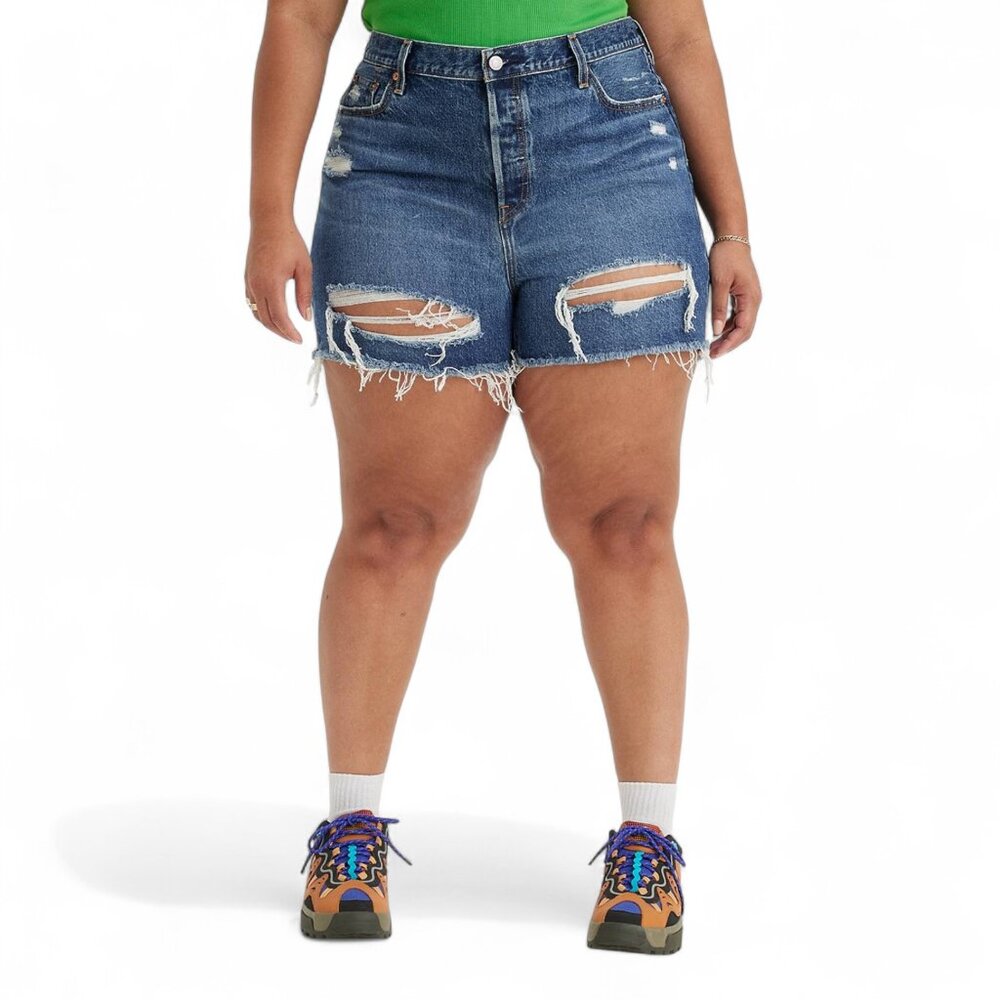 Levis  501 Distressed Denim Shorts Womens Plus Size 22W High Rise Button Fly NWT